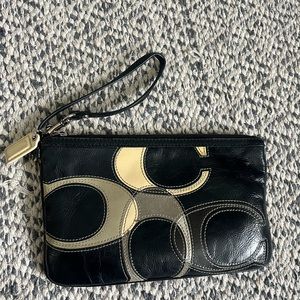 Coach black patent leather large wristlet